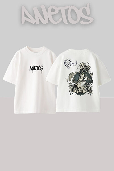 Anetos Μπλουζάκι Opeth 15 Design Back με τύπωμα Cotton White oversized