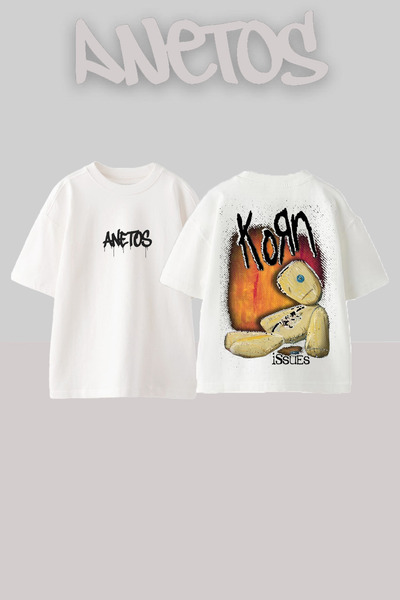 Anetos Korn 6 Design Spate cu imprimeu Bumbac Alb supradimensionat tricou