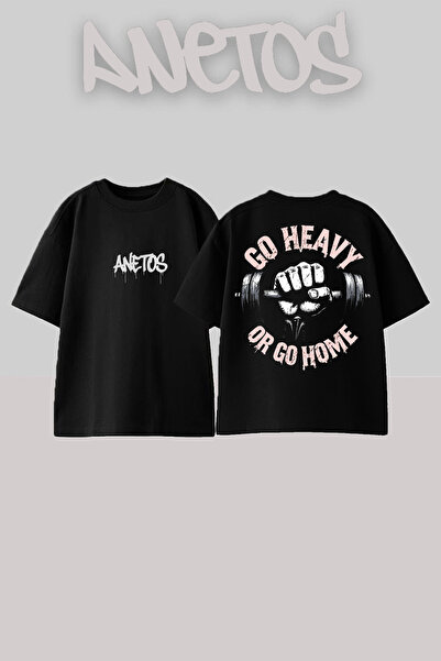 Anetos Go Heavy Design Rucsac cu imprimeu Bumbac Negru supradimensionat tricou