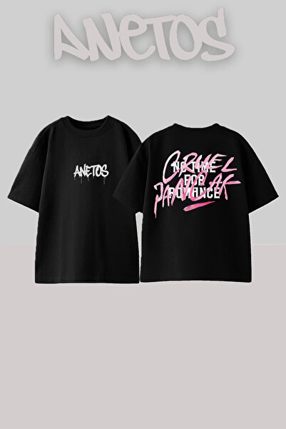 Anetos Crvel Jancak Design Spate cu imprimeu Bumbac Negru supradimensionat tr...