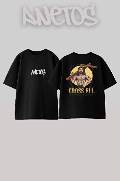 Anetos Μπλούζα Crossfit 2 Σχεδίαση με Τύπωμα στην Πλάτη από Βαμβάκι Μαύρη Ove...