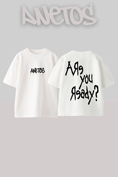 Anetos Korn 9 Design Back cu imprimeu Bumbac Alb supradimensionat tricou