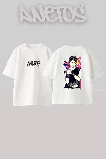 Anetos Μπλουζάκι Madonna 4 Design Back με τύπωμα Cotton White oversized