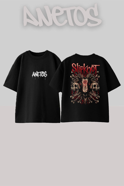 Anetos Slipknot 10 Design Back cu imprimeu Bumbac Negru supradimensionat tricou