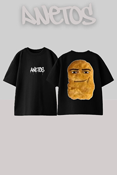 Anetos Havalı Ekmek Design Rucsac cu imprimeu Bumbac Negru supradimensionat t...