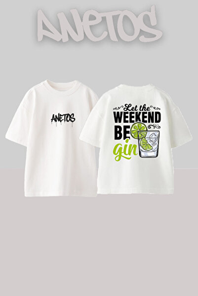 Anetos Gin Design Spate cu imprimeu Bumbac Alb supradimensionat tricou