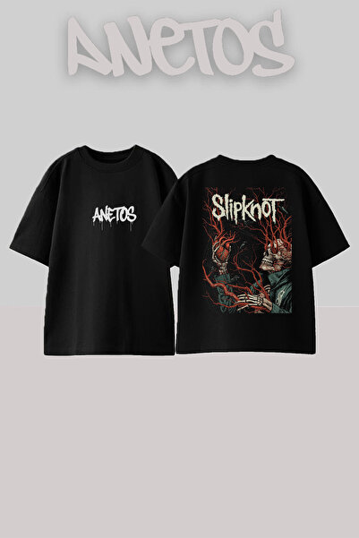 Anetos Slipknot 14 Design Back cu imprimeu Bumbac Negru supradimensionat tricou