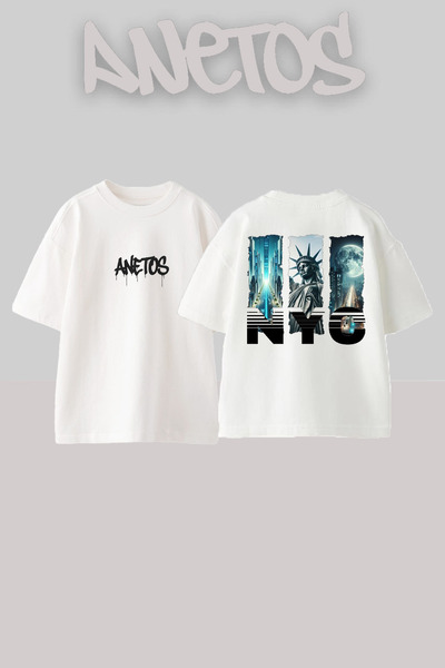 Anetos Ntc Design Spate cu imprimeu Bumbac Alb supradimensionat tricou