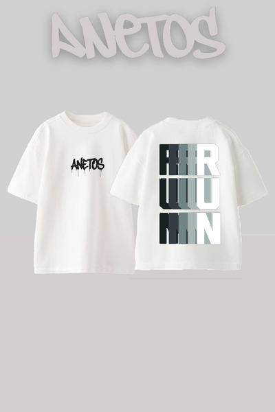 Anetos Μπλουζάκι Run Design Back με τύπωμα Cotton White oversized