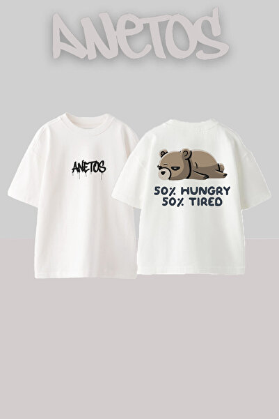 Anetos Ac Bear Design Spate cu imprimeu Bumbac Alb supradimensionat tricou