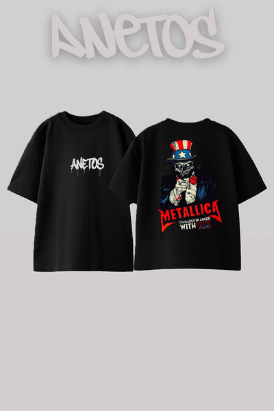 Anetos تي شيرت ميتاليكا 29 ذو تصميم مطبوع على الظهر مصنوع من القطن باللون الأ...