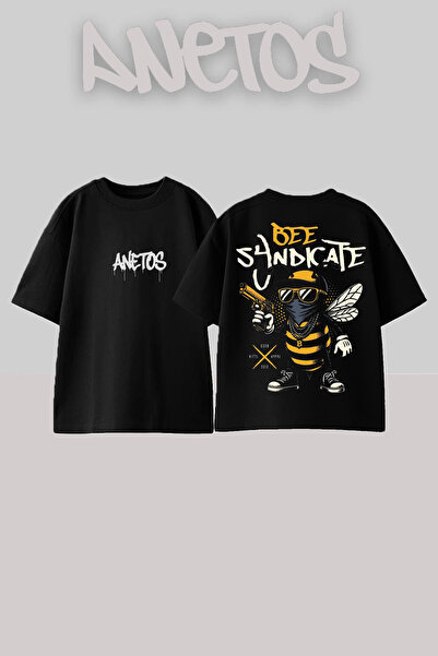 Anetos Bee Sandıcate Design Rucsac cu imprimeu Bumbac Negru supradimensionat ...