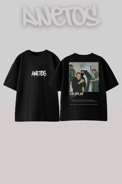 Anetos Coldplay 5 Design Back cu imprimeu Bumbac Negru supradimensionat tricou