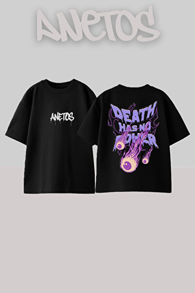 Anetos Death Has No Power Design Rucsac cu imprimeu Bumbac Negru supradimensi...