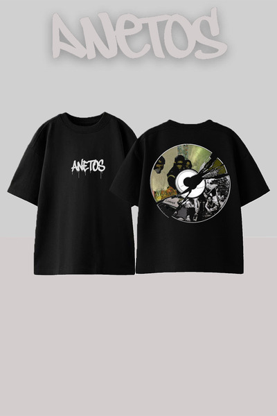 Anetos تي شيرت كيندريك لامار 1 بتصميم ظهر مطبوع من القطن باللون الأسود مقاس كبير