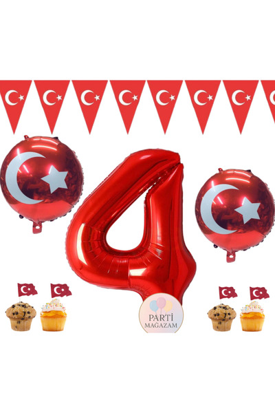 MFM Set de ziua de naștere din folie cu tema Turcia, cu stele, de 4 ani, 100 cm