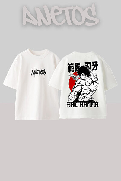 Anetos Баку Ханма 6 Дизайн с печат на гърба Памучна бяла тениска с голям размер