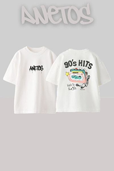 Anetos Μπλουζάκι 90S Hits Design Back με τύπωμα Βαμβακερό λευκό oversized