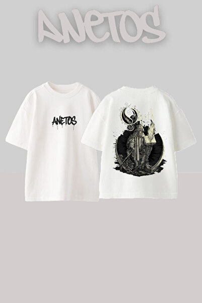 Anetos تي شيرت Opeth 13 Design مطبوع من الخلف مصنوع من القطن الأبيض مقاس كبير