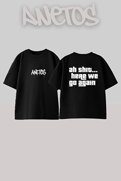 Anetos Ah Shit Here We Go Again Design Rucsac cu imprimeu Bumbac Negru suprad...