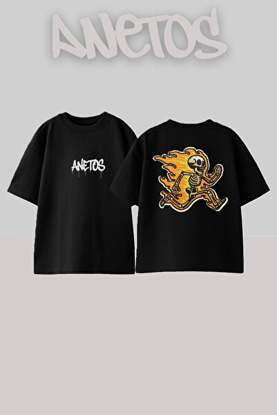 Anetos Tricou American Retro Skeleton Design Back B cu imprimeu Cotton Black ...