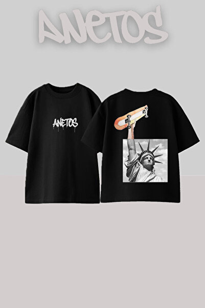 Anetos Design de sculptură care ține un skateboard Spate cu imprimeu Bumbac N...