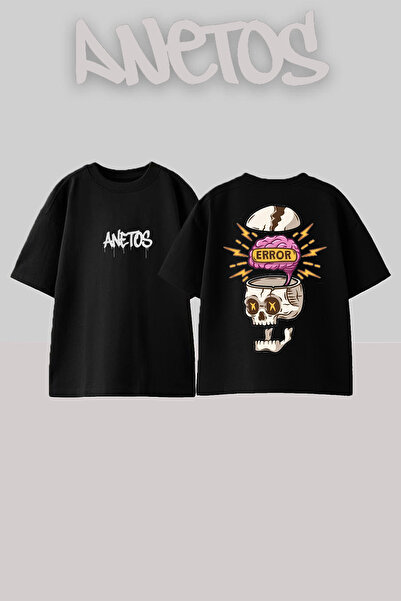 Anetos Brain Explosion Design Spate cu imprimeu Bumbac Negru supradimensionat tricou