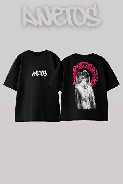 Anetos Μπλουζάκι με γλυπτική ροζ επιγραφή, σχέδιο στην πλάτη, με τύπωμα βαμβα...