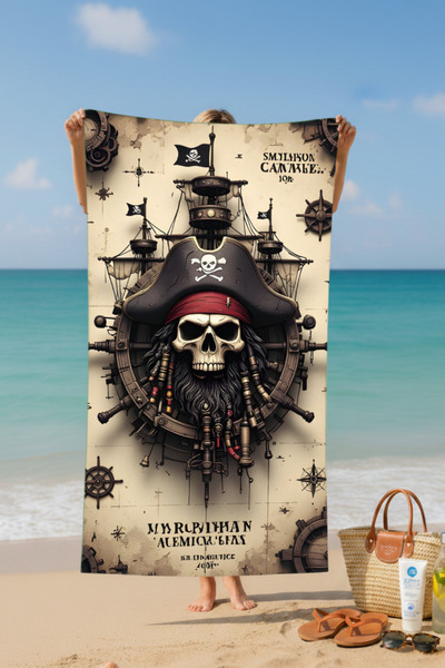 BETHA Pirate Patterned Cotton Beach Towel – Patterned Design – 75X150 cm