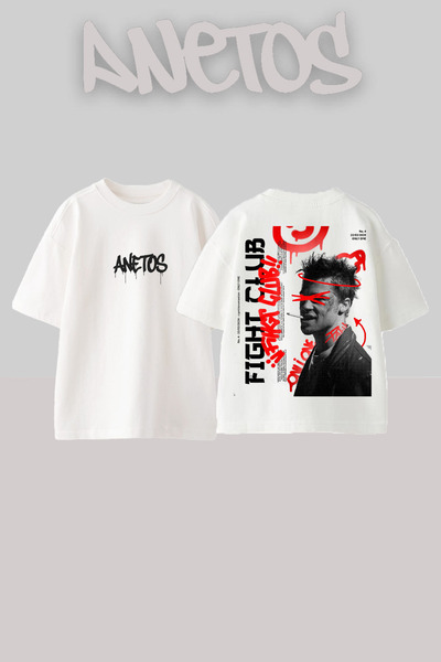 Anetos Fight Club 1 Design Back Printed Βαμβακερό λευκό μπλουζάκι Oversize
