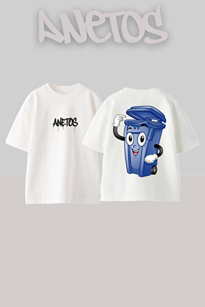 Anetos Mutlu Cop Design Rucsac cu imprimeu Bumbac Alb supradimensionat tricou