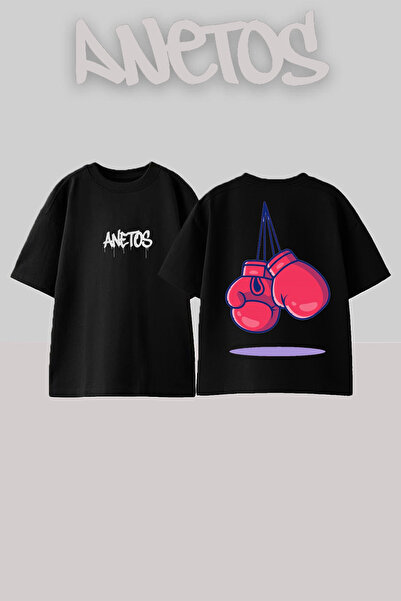 Anetos Mănuși de box Design Spate cu imprimeu Bumbac Negru supradimensionat t...