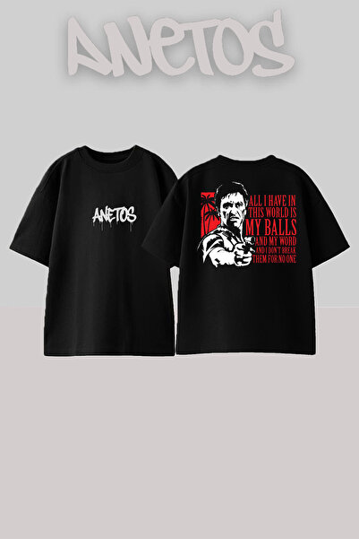 Anetos Scarface 15 Design Back cu imprimeu Bumbac Negru supradimensionat tricou