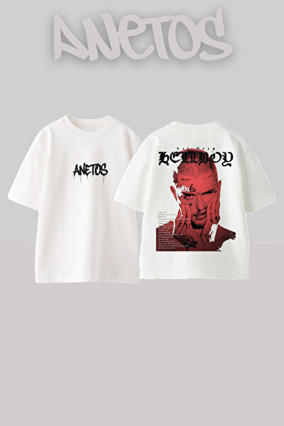 Anetos T-shirt alb oversize din bumbac cu imprimeu pe spate Lil Peep 3 Design