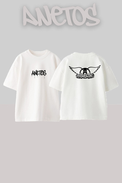 Anetos Aerosmith 2 Design Back cu imprimeu Bumbac Alb supradimensionat tricou