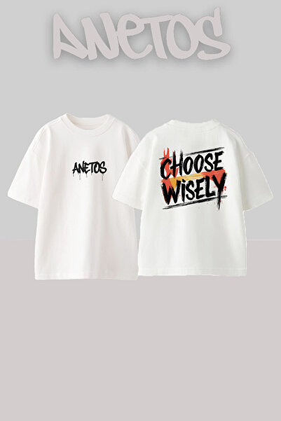 Anetos Choose Wisely Design Rucsac cu imprimeu Bumbac Alb supradimensionat tr...