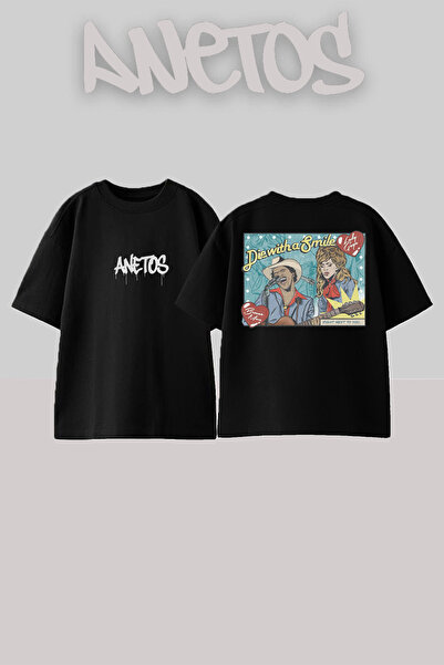 Anetos Diewitha Smile Design Spate cu imprimeu Bumbac Negru supradimensionat ...