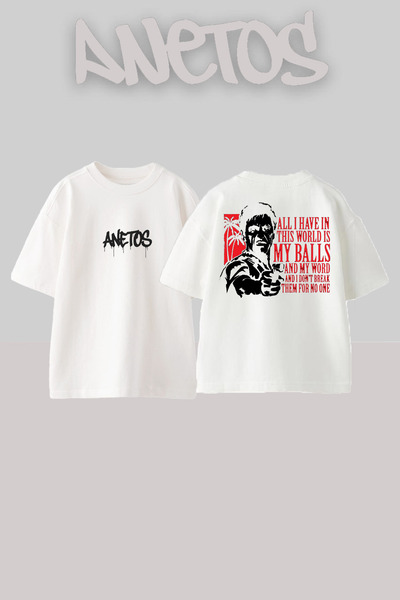 Anetos Scarface 15 Design Back cu imprimeu Bumbac Alb supradimensionat tricou