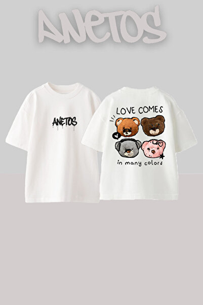Anetos Μπλουζάκι Love Comes Design Back με τύπωμα Cotton White oversized