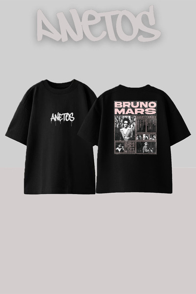 Anetos Bruno Mars 13 Design Spate cu imprimeu Bumbac Negru supradimensionat t...