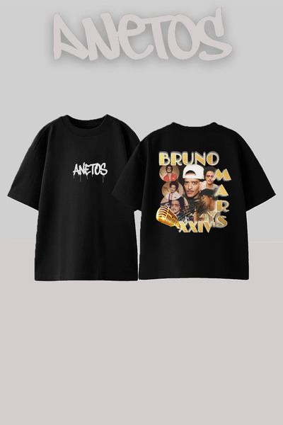 Anetos Bruno Mars 17 Design Spate cu imprimeu Bumbac Negru supradimensionat t...
