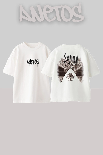 Anetos Gojıra 10 Design Spate cu imprimeu Bumbac Alb supradimensionat tricou