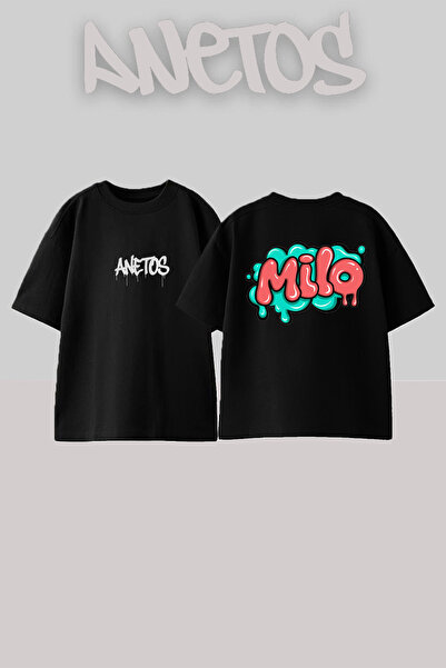 Anetos Μπλουζάκι Milo Design Back με τύπωμα Cotton Black oversized