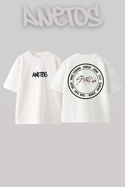 Anetos Μπλουζάκι Stray Kids Design Back με τύπωμα Cotton White oversized