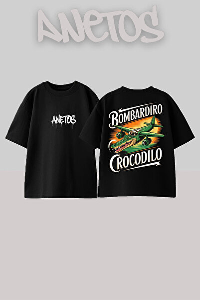 Anetos Bombardiro Design Spate cu imprimeu Bumbac Negru supradimensionat tricou