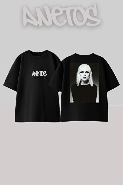 Anetos تي شيرت أسود كبير الحجم من القطن مطبوع عليه تصميم 6 من بلوندز