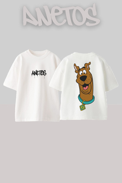 Anetos Scooby Doo Design Spate cu imprimeu Bumbac Alb supradimensionat tricou