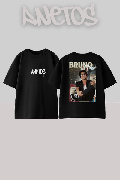 Anetos Bruno Mars 9 Design Spate cu imprimeu Bumbac Negru supradimensionat tr...