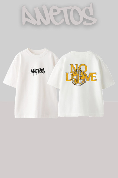 Anetos No Live Design Spate cu imprimeu Bumbac Alb supradimensionat tricou