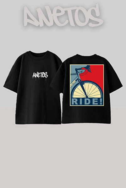 Anetos Μπλουζάκι Ride Design Back με τύπωμα Cotton Black oversized
